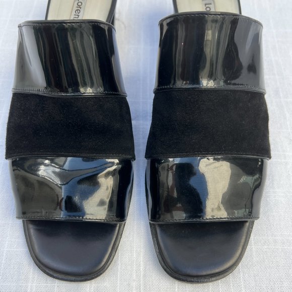Lorenzo Banfi Slip On Open Toe Patent Leather Cuban Heel Shoes Black Size 37.5 - Picture 3 of 7